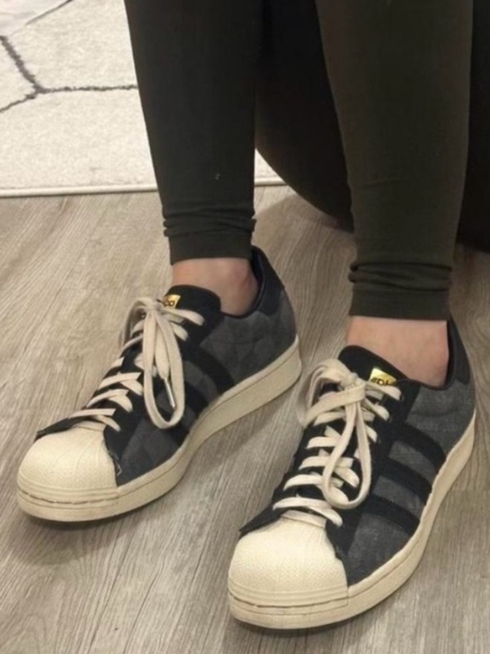 Adidas Superstar Atmos Sneakers in Denim, Black, Grey, & White, Women’s Size 10